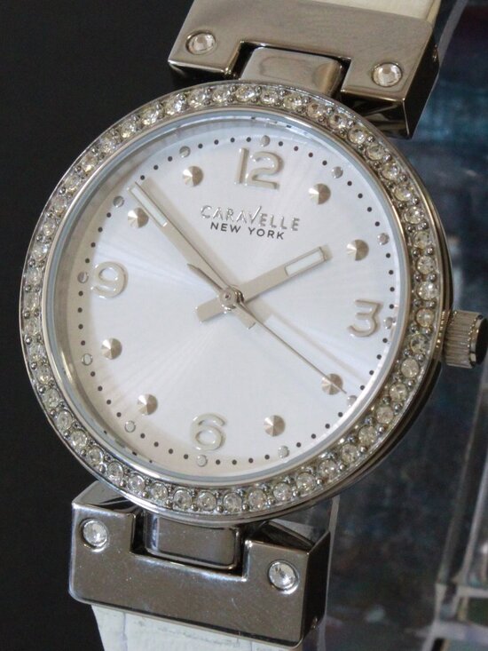 Caravelle Ladies Dress Watch By Bulova Crystal Bezel Reversible Strap 32mm main image 6